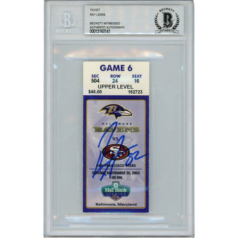 Ray Lewis Autographed Baltimore Ravens 11/30/03 Ticket Stub Beckett 47566