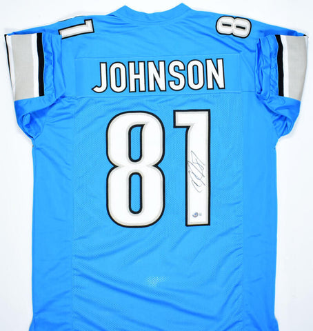 Calvin Johnson Autographed Blue Pro Style Jersey-Beckett W Hologram *Black *1