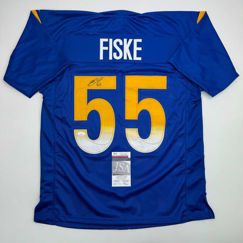 Autographed/Signed Braden Fiske Los Angeles LA Blue Football Jersey JSA COA