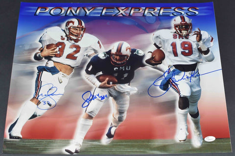 ERIC DICKERSON CRAIG JAMES SIGNED SMU MUSTANGS PONY EXPRESS 16x20 PHOTO JSA