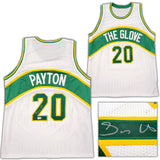 SEATTLE SUPERSONICS GARY PAYTON AUTOGRAPHED WHITE JERSEY BECKETT BAS QR 203420