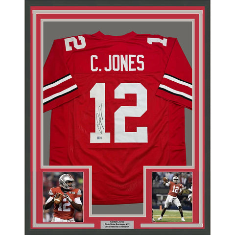 Framed Autographed/Signed Cardale Jones 35x39 Ohio State Red Jersey Tristar COA