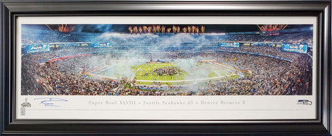 RUSSELL WILSON AUTOGRAPHED FRAMED PANORAMIC SEAHAWKS SUPER BOWL RW HOLO 191200