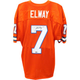 John Elway Autographed/Signed Pro Style Orange XL Jersey Beckett 48375