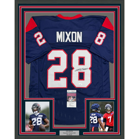 Framed Autographed/Signed Joe Mixon 35x39 Houston Blue Jersey JSA COA