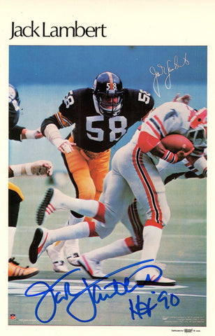 Jack Lambert Signed Pittsburgh Steelers Mini Poster HOF Beckett 46182