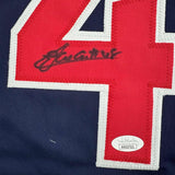 Framed Autographed/Signed Emmanuel Clase 35x39 Cleveland Blue Jersey JSA COA