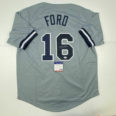 Autographed/Signed WHITEY FORD New York Grey Baseball Jersey PSA/DNA COA Auto