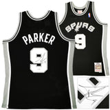 SPURS TONY PARKER AUTOGRAPHED BLACK M&N 2001-02 ROOKIE JERSEY L BECKETT 222834