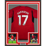 Framed Autographed/Signed Alejandro Garnacho 35x39 ManU Red Jersey Beckett COA