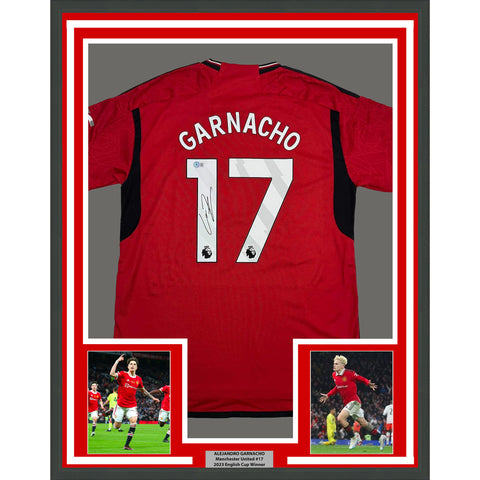 Framed Autographed/Signed Alejandro Garnacho 35x39 ManU Red Jersey Beckett COA