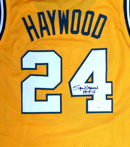 SEATTLE SONICS SPENCER HAYWOOD AUTOGRAPHED GOLD JERSEY "HOF 15" MCS HOLO 104223