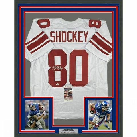 FRAMED Autographed/Signed JEREMY SHOCKEY 33x42 New York White Jersey JSA COA