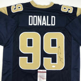 Autographed/Signed AARON DONALD Los Angeles LA Blue Football Jersey JSA COA Auto