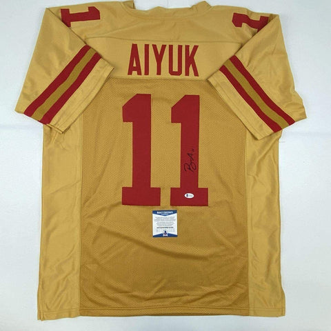 Autographed/Signed BRANDON AIYUK San Francisco Gold Football Jersey Beckett COA