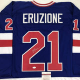 Autographed/Signed Mike Eruzione Blue Team Miracle On Ice 1980 Jersey JSA COA