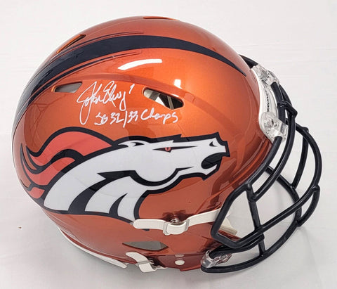 John Elway Signed Broncos Flash Authentic Helmet W/ SB 32 & 33 Champs Beckett