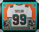 JASON TAYLOR (Dolphins white SKYLINE) Signed Autographed Framed Jersey JSA