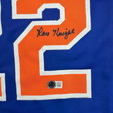 Framed Autographed/Signed Ray Knight 35x39 New York Blue Baseball Jersey BAS COA