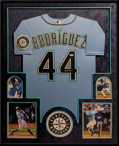 SUEDE FRAMED SEATTLE MARINERS JULIO RODRIGUEZ AUTOGRAPHED SIGNED JERSEY BECKETT