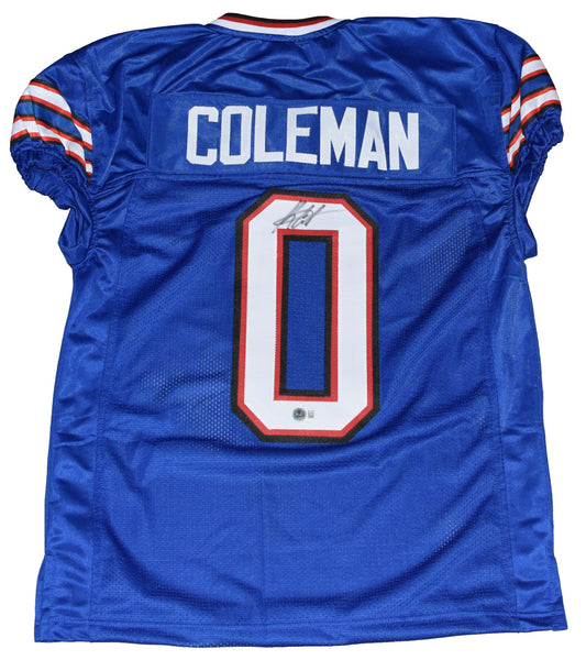 KEON COLEMAN AUTOGRAPHED BUFFALO BILLS #0 BLUE GAME CUT JERSEY BECKETT