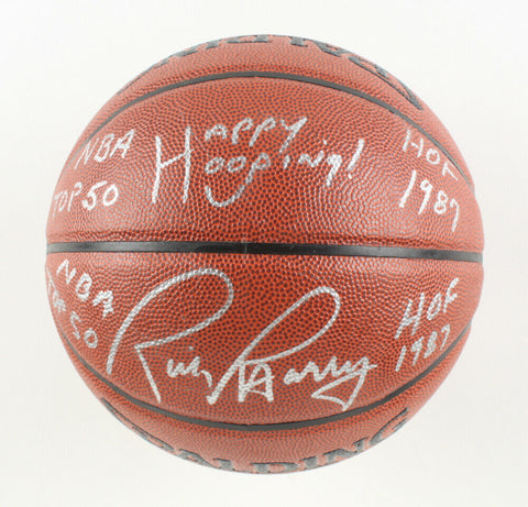 Rick Barry Signed NBA Basketball Insibd "Happy Hooping!" "NBA Top 50" & "HOF 87"