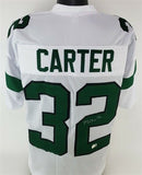 Michael Carter Signed Jets White Jersey (Beckett Holo) New York 2021 4th Rnd Pk