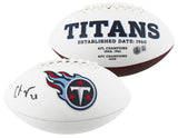 Titans Chris Johnson Signed Rawlings White Panel Logo Football BAS Witnessed