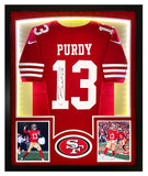 Brock Purdy Autographed 49ers Red Nike Game Jersey Framed LED