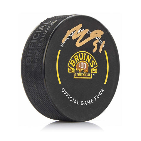 Matthew Poitras Boston Bruins Autographed 100th Ann. Hockey Game Puck JSA PSA