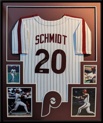 FRAMED PHILADELPHIA PHILLIES MIKE SCHMIDT AUTOGRAPHED SIGNED JERSEY BECKETT HOLO