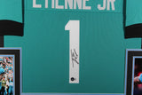 TRAVIS ETIENNE (Jaguars teal SKYLINE) Signed Autographed Framed Jersey Beckett