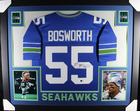 BRIAN BOSWORTH (Seahawks blue SKYLINE) Signed Autographed Framed Jersey Beckett