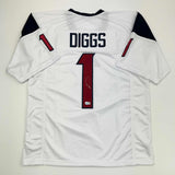 Autographed/Signed Stefon Diggs Houston White Football Jersey Beckett BAS COA