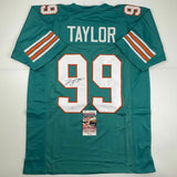 Autographed/Signed JASON TAYLOR Miami Teal Football Jersey JSA COA Auto