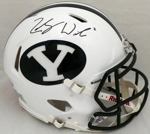 ZACH WILSON AUTOGRAPHED BYU WHITE FULL SIZE SPEED HELMET BECKETT QR 193494