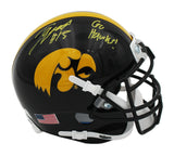 Tyler Goodson Signed Iowa Hawkeyes Schutt Black NCAA Mini Helmet-Go Hawks