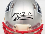 MAC JONES AUTOGRAPHED SIGNED PATRIOTS SILVER SPEED MINI HELMET BECKETT QR 202971