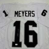 Autographed/Signed Jakobi Meyers Las Vegas Oakland White Jersey Beckett BAS COA