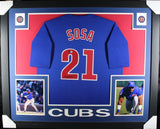 SAMMY SOSA (Cubs blue SKYLINE) Signed Autographed Framed Jersey Beckett