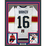 Framed Autographed/Signed Aleksander Barkov 35x39 Florida White Jersey JSA COA