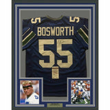 FRAMED Autographed/Signed BRIAN BOSWORTH 33x42 Seattle Blue Jersey JSA COA Auto