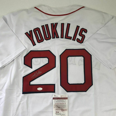 Autographed/Signed KEVIN YOUKILIS Boston White Baseball Jersey JSA COA Auto