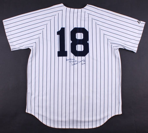 Johnny Damon Signed Yankees Majestic MLB Jersey Inscribed "Thanks" (JSA COA)