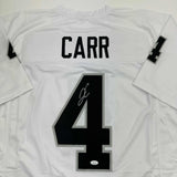 Autographed/Signed Derek Carr Las Vegas Oakland White Football Jersey JSA COA