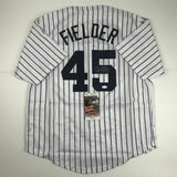 Autographed/Signed CECIL FIELDER New York Pinstripe Baseball Jersey JSA COA Auto