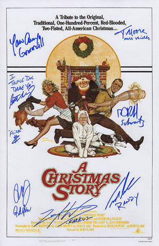 A Christmas Story Cast Signed 11x17 Movie Poster w/7 Sigatures - (SCHWARTZ COA)