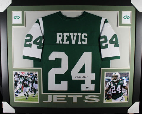 DARRELLE REVIS (Jets green SKYLINE) Signed Autographed Framed Jersey Beckett