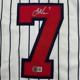 Autographed/Signed Joe Mauer Minnesota Pinstripe Baseball Jersey Beckett BAS COA