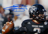 Johnny Manziel Autographed *Blue Texas A&M 8x10 Close Up Photo W/ HT- JSA W